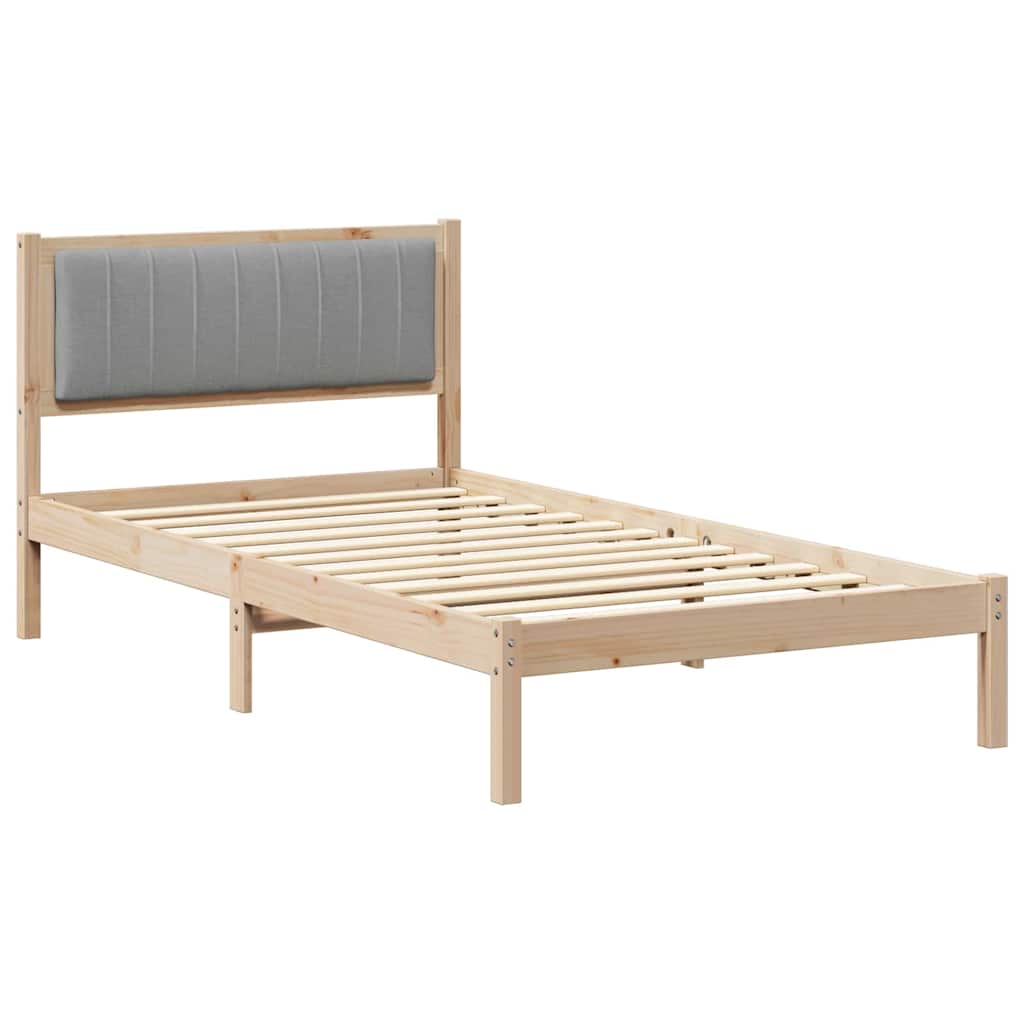 Estrutura de cama de solteiro simple com cabeceira estofada cinzento-claro