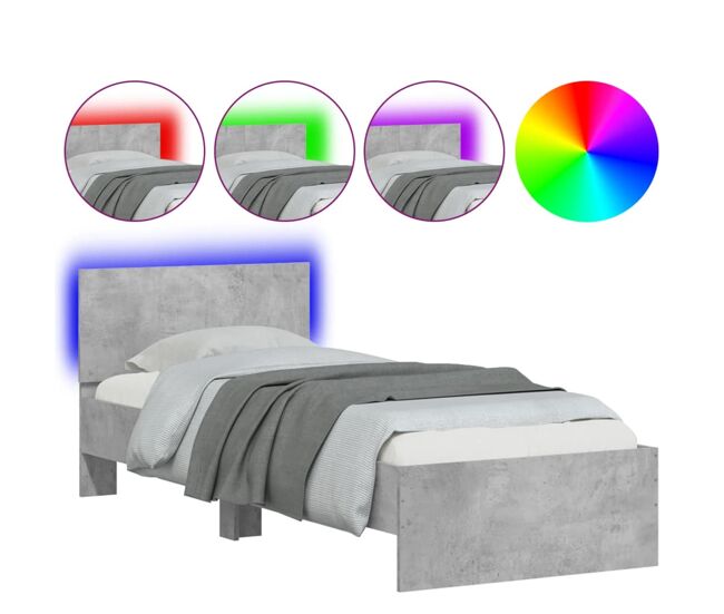 Estrutura de cama de solteiro moderno c/ cabeceira/luzes led 90x190cm cinza cimento