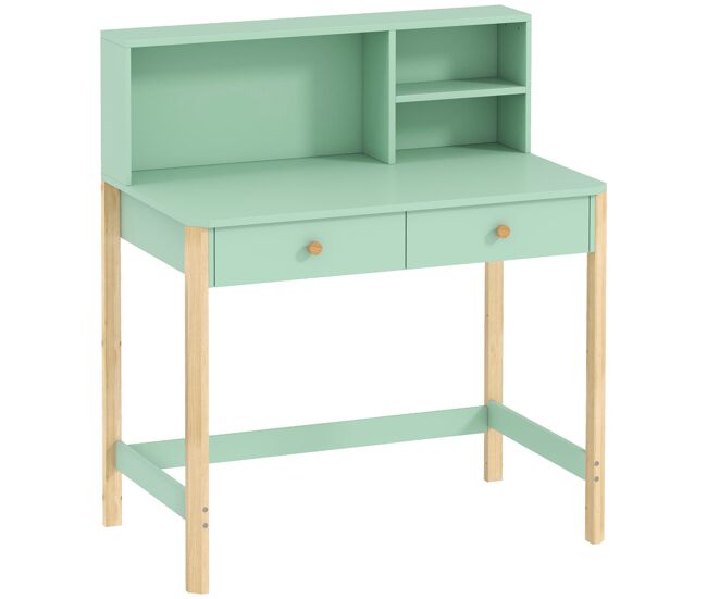 Aiyaplay secretária infantil mesa de estudo para enfants com 3 compartimentos abertos e 2 gavetões pés em madeira para estudo entrada quarto para enfants de 5-12 anos 90x52x105 cm verde
