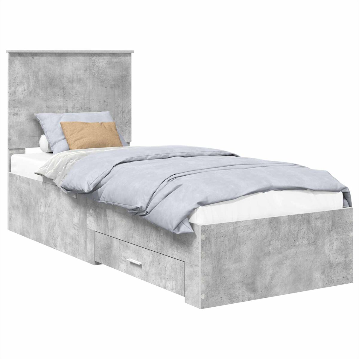 Estrutura de cama de solteiro para adultos com gaveta cinza concreto e prata 70 x 190 cm