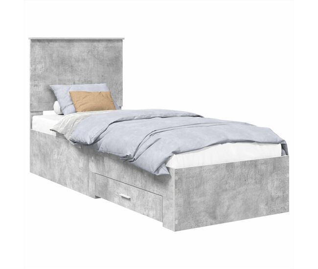 Estrutura de cama de solteiro para adultos com gaveta cinza concreto e prata 70 x 190 cm