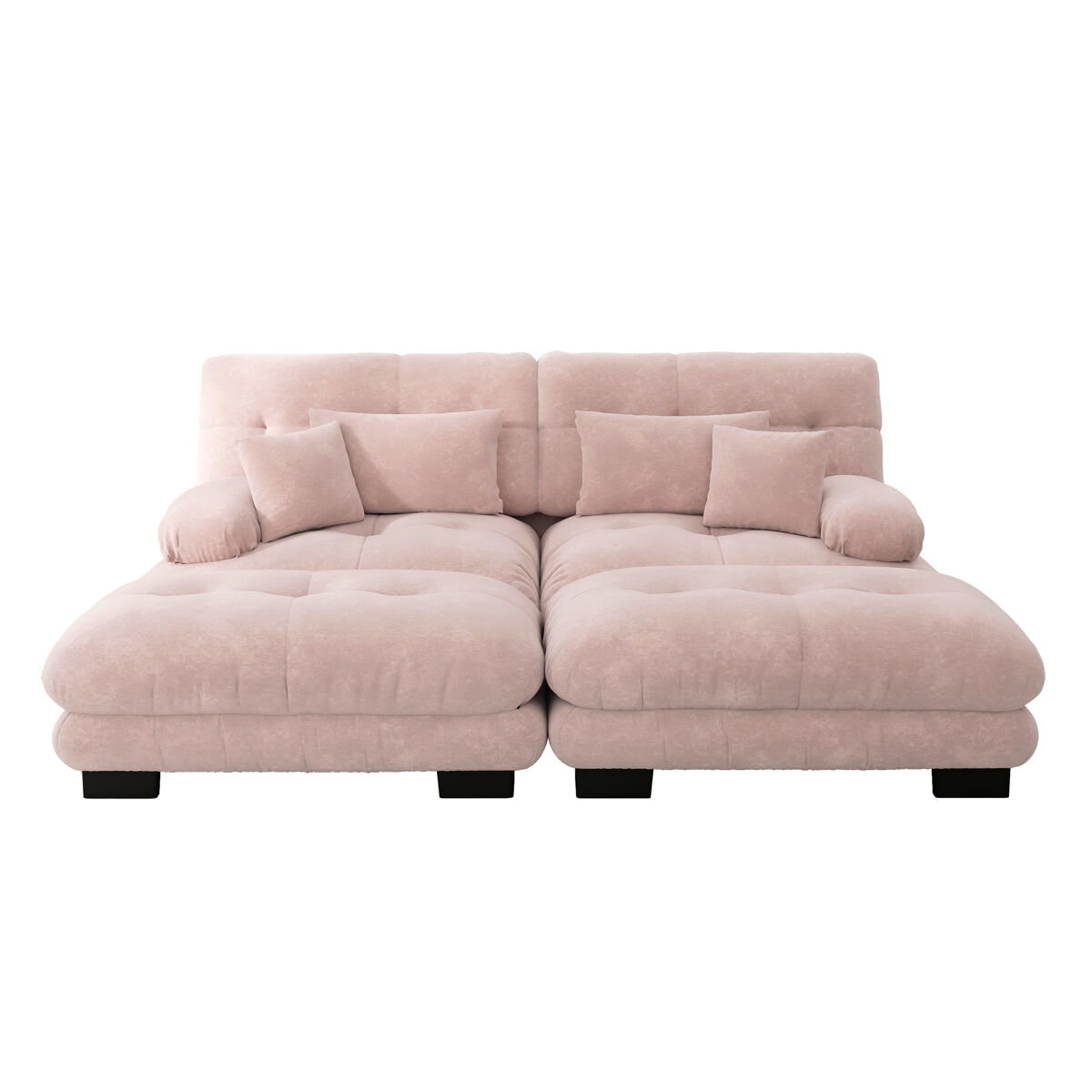 Sofá de canto cloud 2 lugares - chenille com 2 almofadas lombares e 2 almofadas decorativas, com 2 pufes - rosa