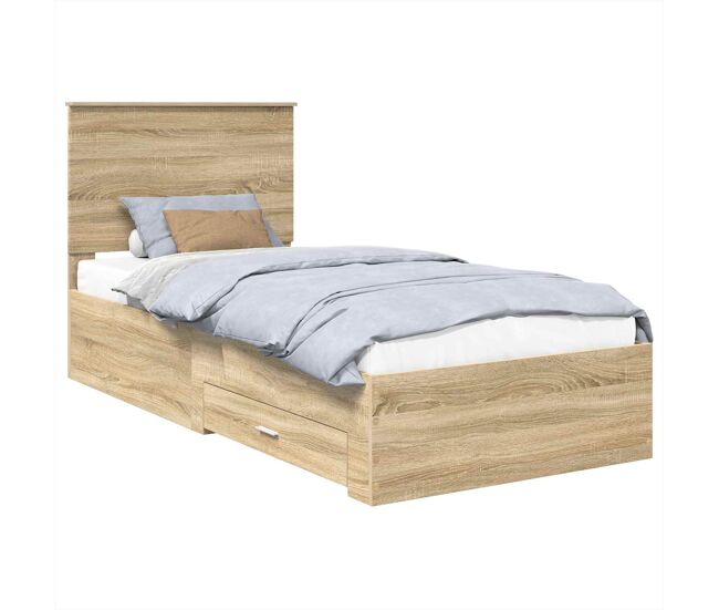 Estrutura de cama de solteiro para adultos carvalho sonoma e prata 75 x 190 cm