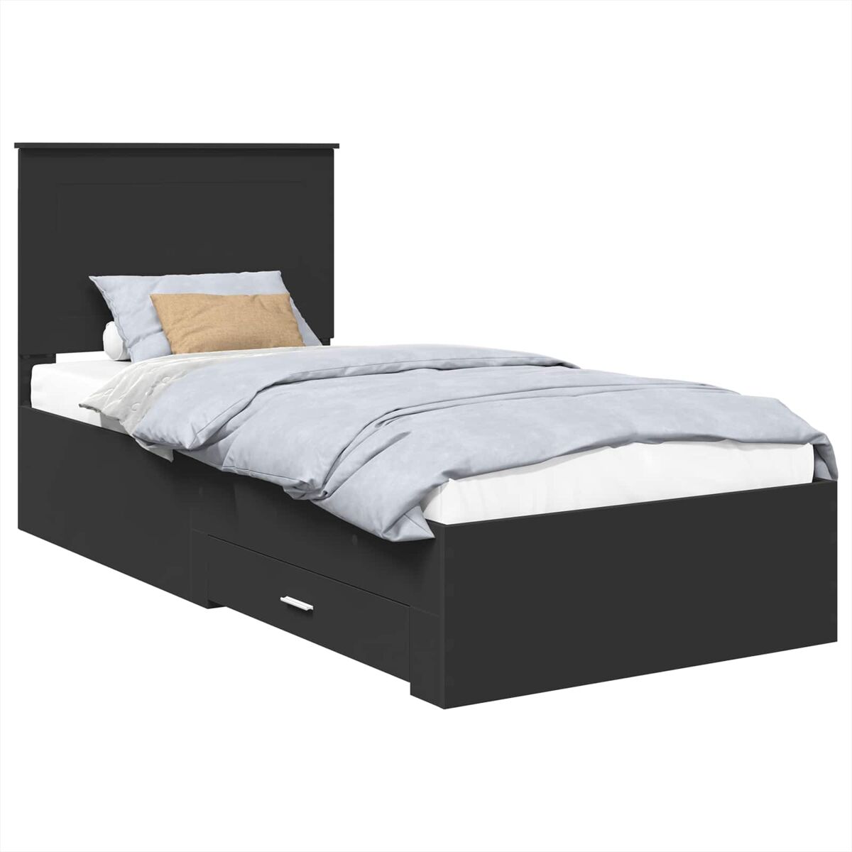 Estrutura de cama de solteiro para adultos preto e prata 75 x 190 cm madeira processada