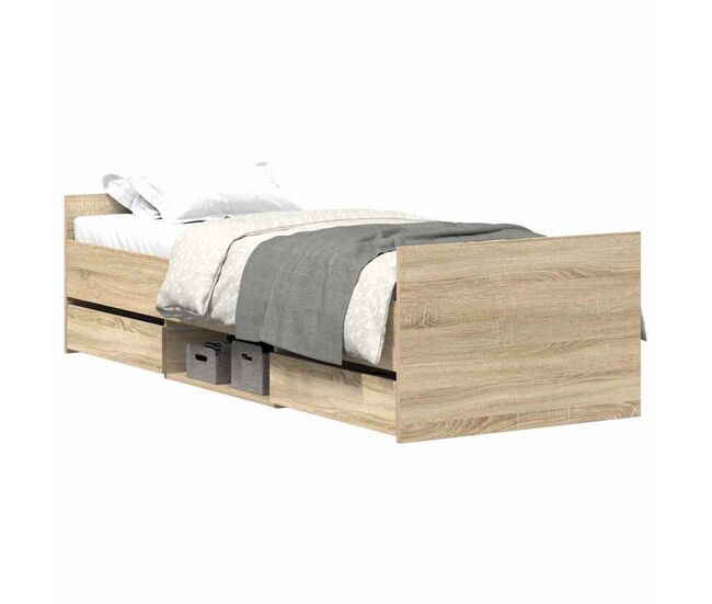 Estrutura de cama de solteiro para adultos c/ painéis de cabeceira e pés carvalho sonoma