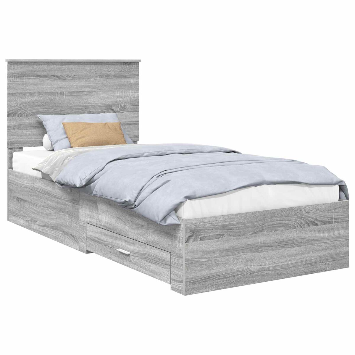 Estrutura de cama de solteiro para adultos com gaveta cinza sonoma e prata 75 x 190 cm