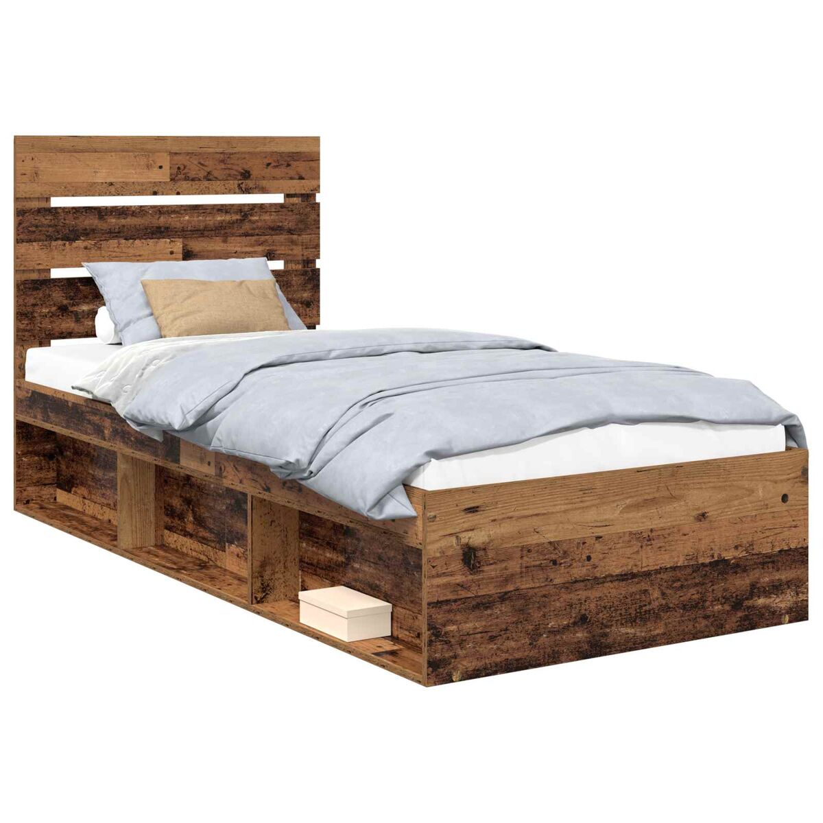 Estrutura de cama de solteiro para adultos com cabeceira madeira antiga 90 x 190 cm
