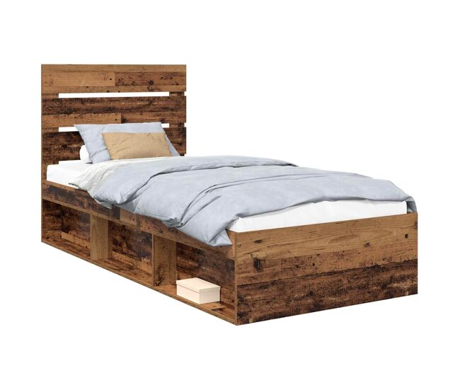 Estrutura de cama de solteiro para adultos com cabeceira madeira antiga 90 x 190 cm
