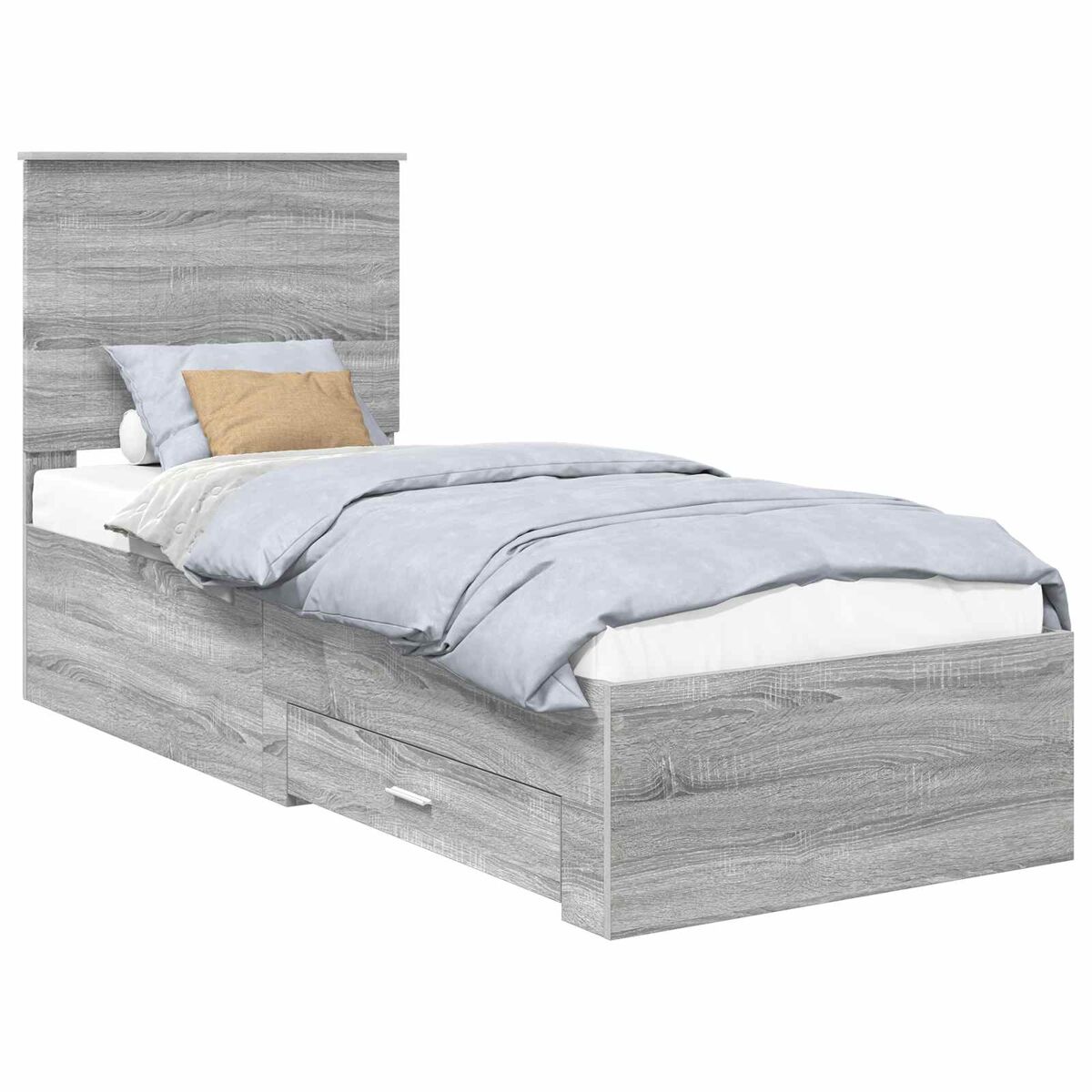 Estrutura de cama de solteiro para adultos com gaveta cinza sonoma e prata 70 x 190 cm