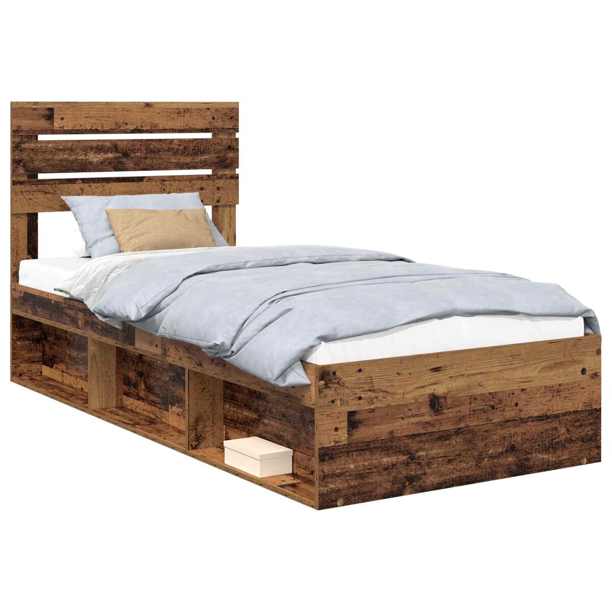 Estrutura de cama de solteiro para adultos com cabeceira madeira antiga 90 x 200 cm
