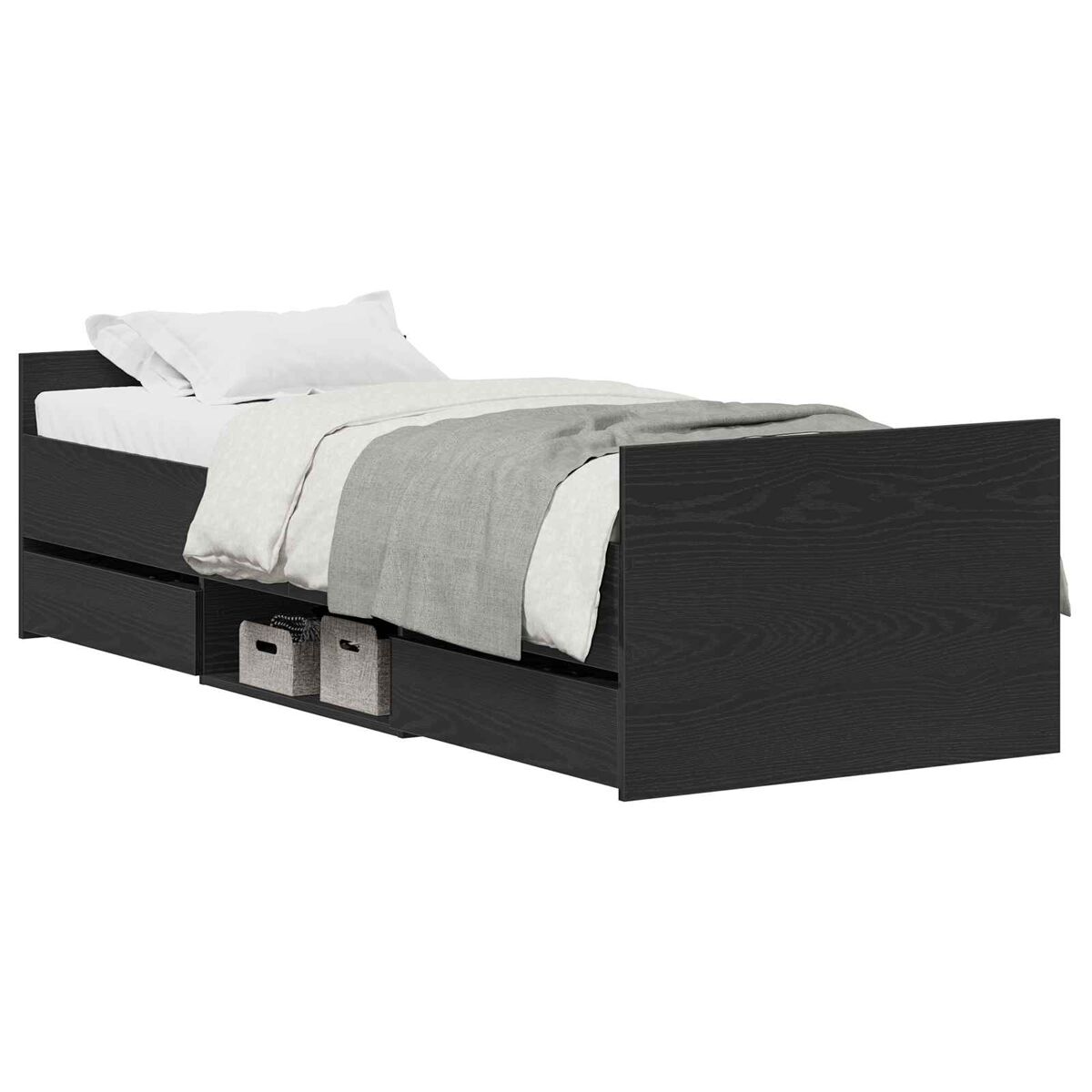 Estrutura de cama de solteiro para adultos com cabeceira carvalho preto 193 x 78 x 50 cm
