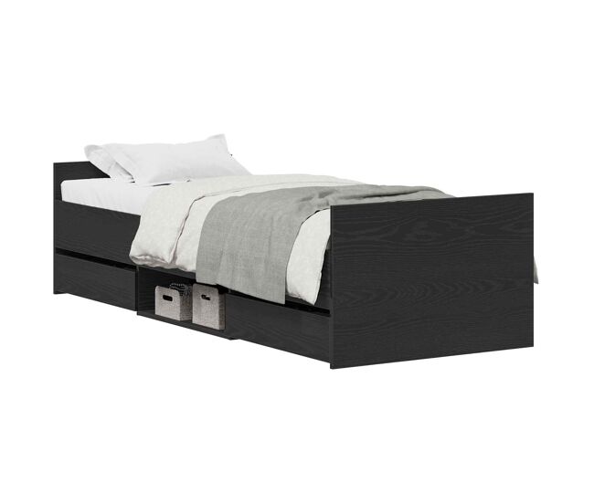 Estrutura de cama de solteiro para adultos com cabeceira carvalho preto 193 x 78 x 50 cm