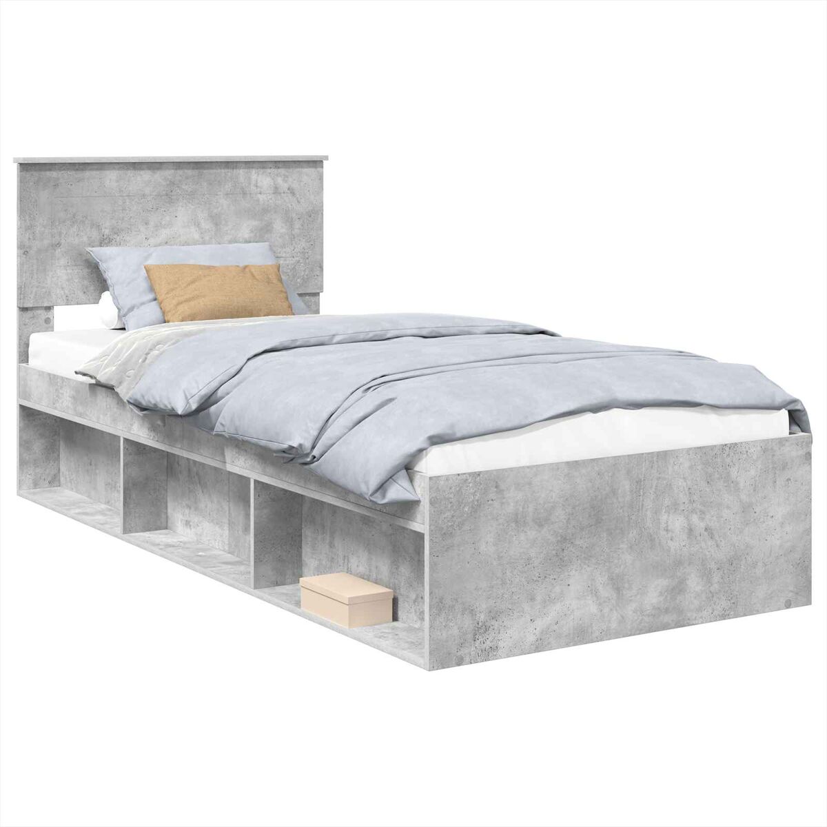 Estrutura de cama de solteiro para adultos com cabeceira - cinza concreto 100 x 200 cm
