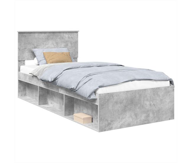 Estrutura de cama de solteiro para adultos com cabeceira - cinza concreto 100 x 200 cm