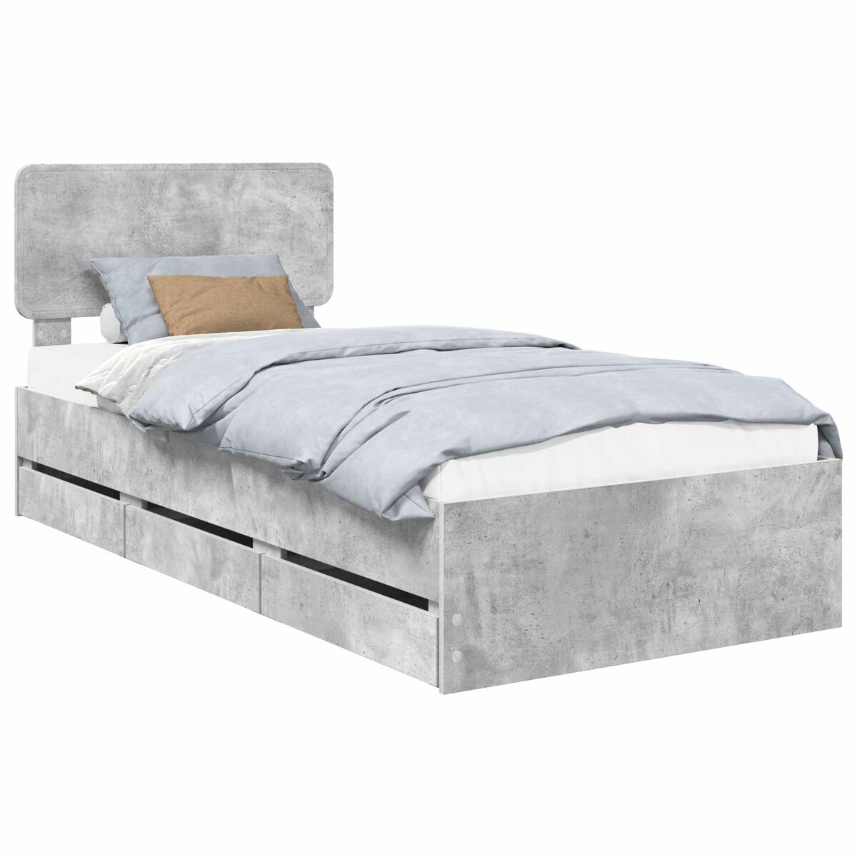 Estrutura de cama de solteiro para adultos com cabeceira cinzento concreto 75 x 190 cm