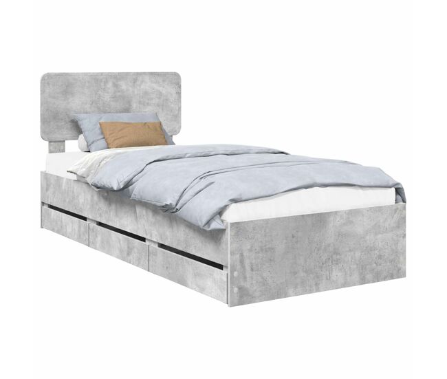 Estrutura de cama de solteiro para adultos com cabeceira cinzento concreto 75 x 190 cm