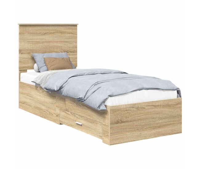 Estrutura de cama de solteiro para adultos carvalho sonoma e prata 70 x 190 cm