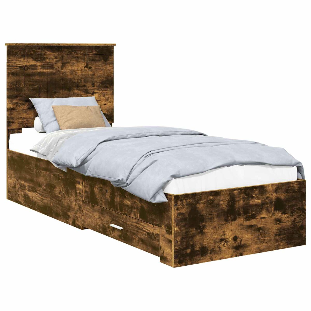 Estrutura de cama de solteiro para adultos carvalho defumado e prata 70 x 190 cm