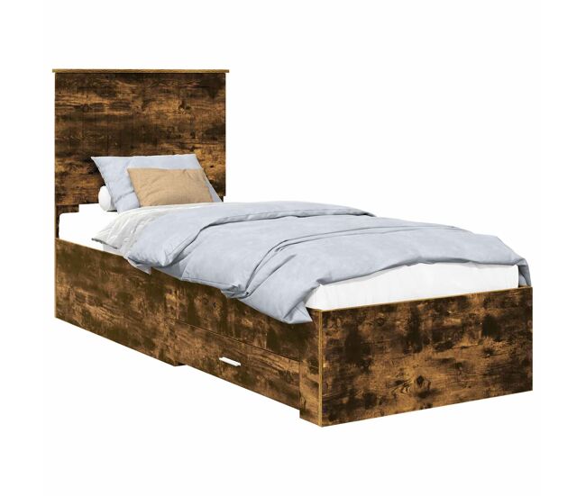 Estrutura de cama de solteiro para adultos carvalho defumado e prata 70 x 190 cm