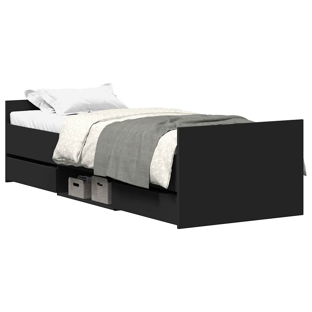 Estrutura de cama de solteiro para adultos c/ painéis cabeceira e pés 90x200 cm preto
