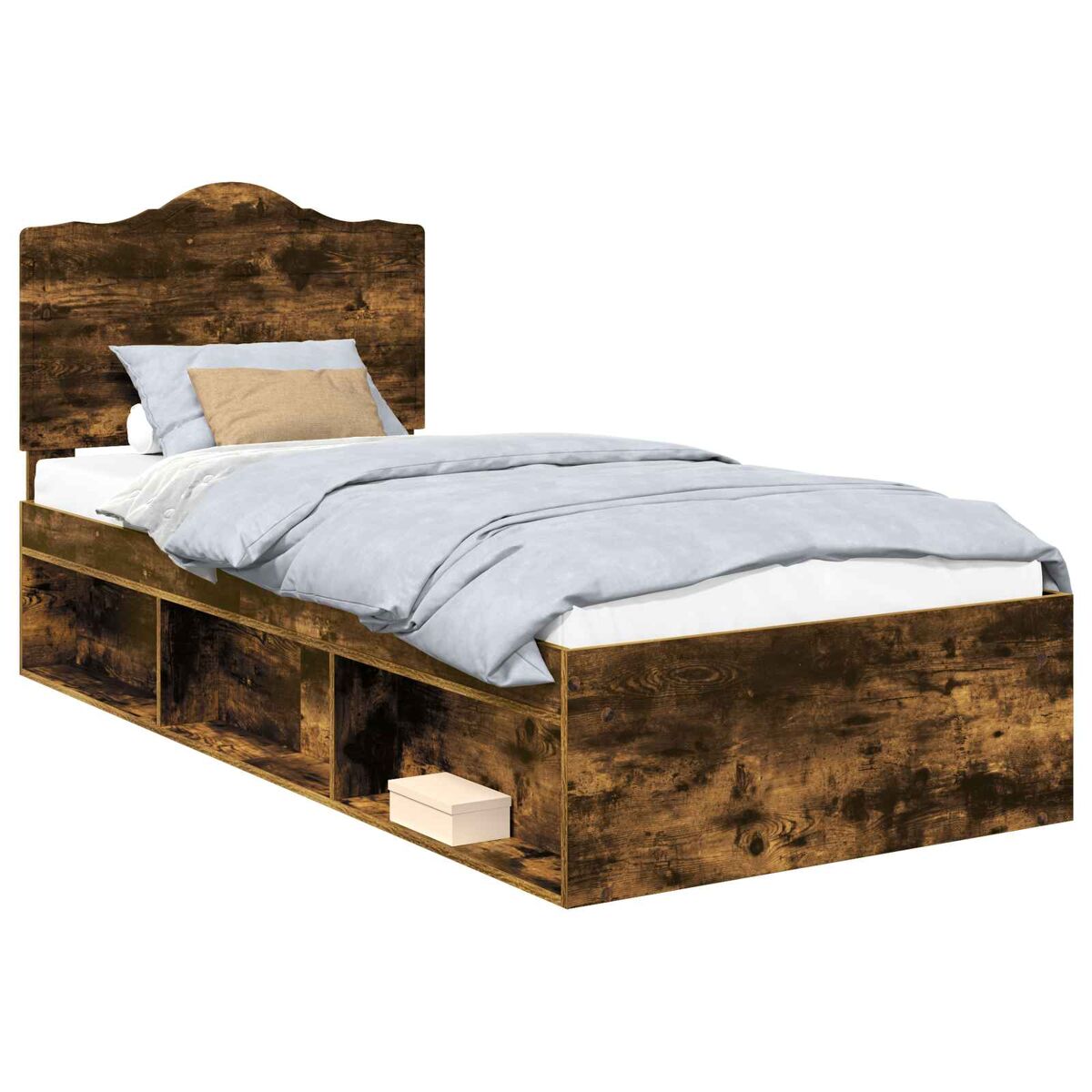 Estrutura de cama de solteiro para adultos com cabeceira carvalho defumado 90 x 200 cm