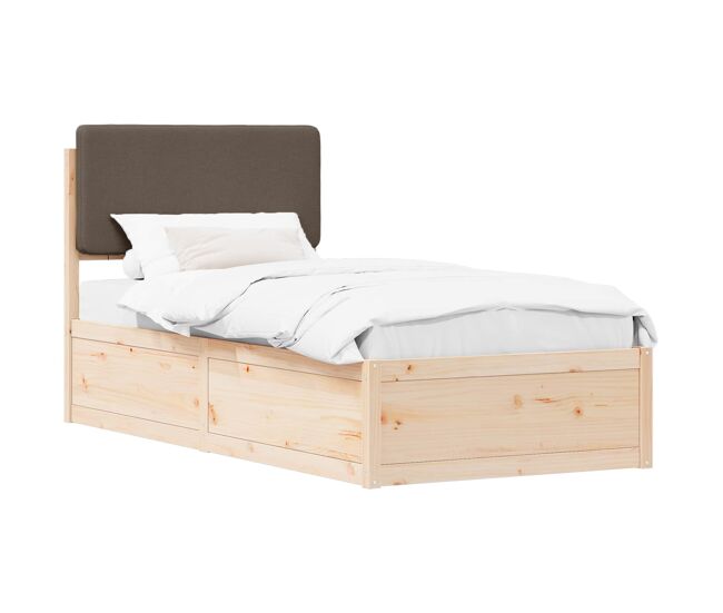 Estrutura de cama de solteiro para adultos com cabeceira - estofada cinzento-acastanhado