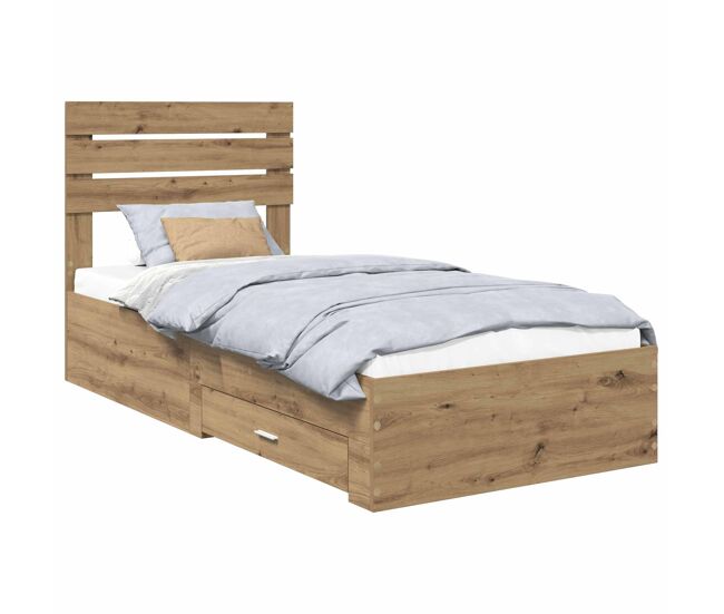 Estrutura de cama de solteiro para adultos com gaveta com cabeceira madeira processada