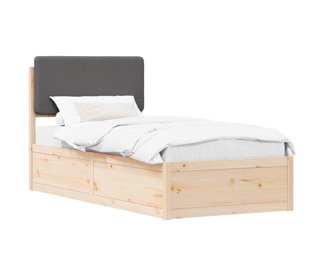 Estrutura de cama de solteiro para adultos com cabeceira estofada cinza escuro