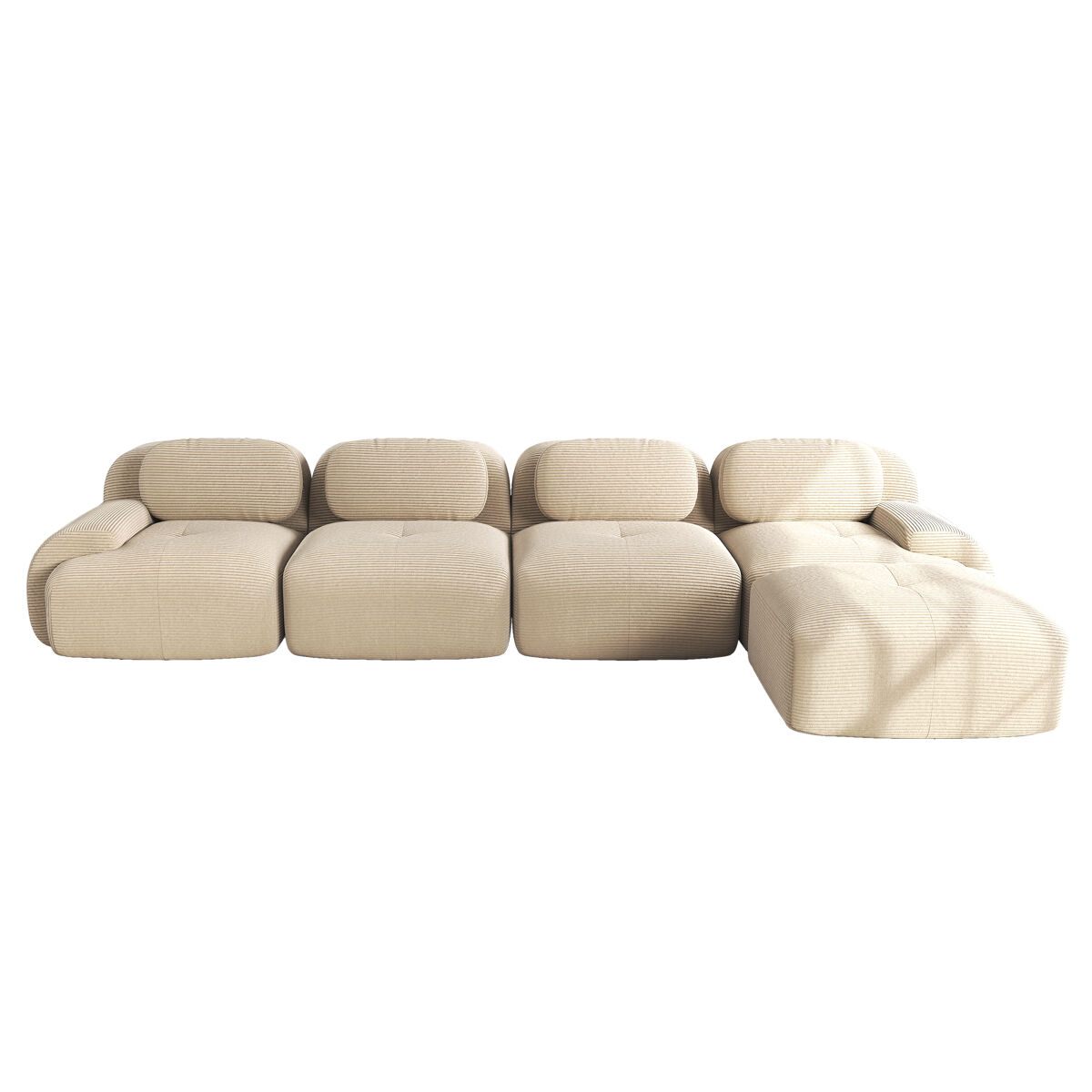 Sofá de canto para 4 pessoas - 32d almofadado de alta elasticidade, antiderrapante, com chaise longue, braços extra largos, combinável, sem montagem - bege
