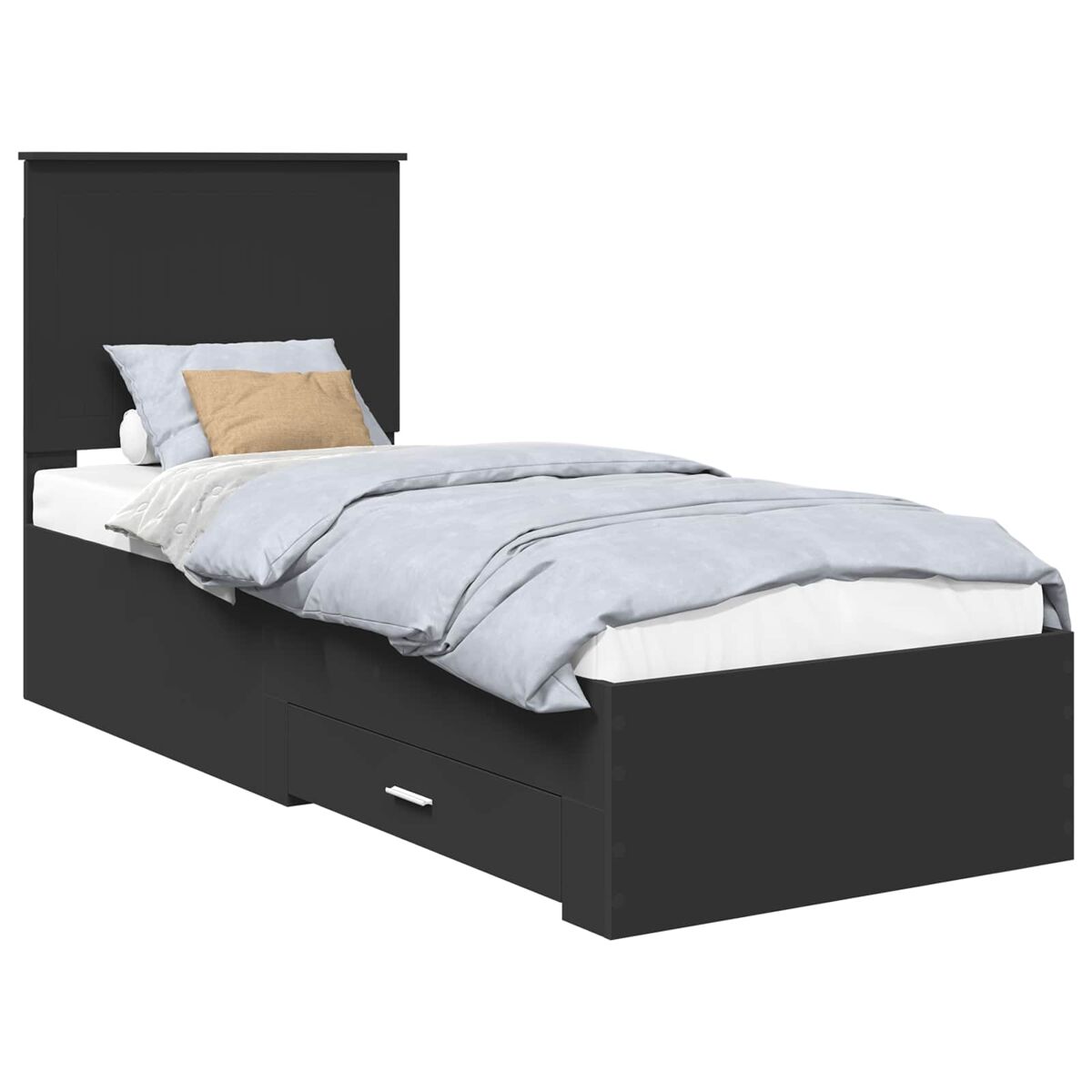 Estrutura de cama de solteiro para adultos preto e prata 70 x 190 cm madeira processada