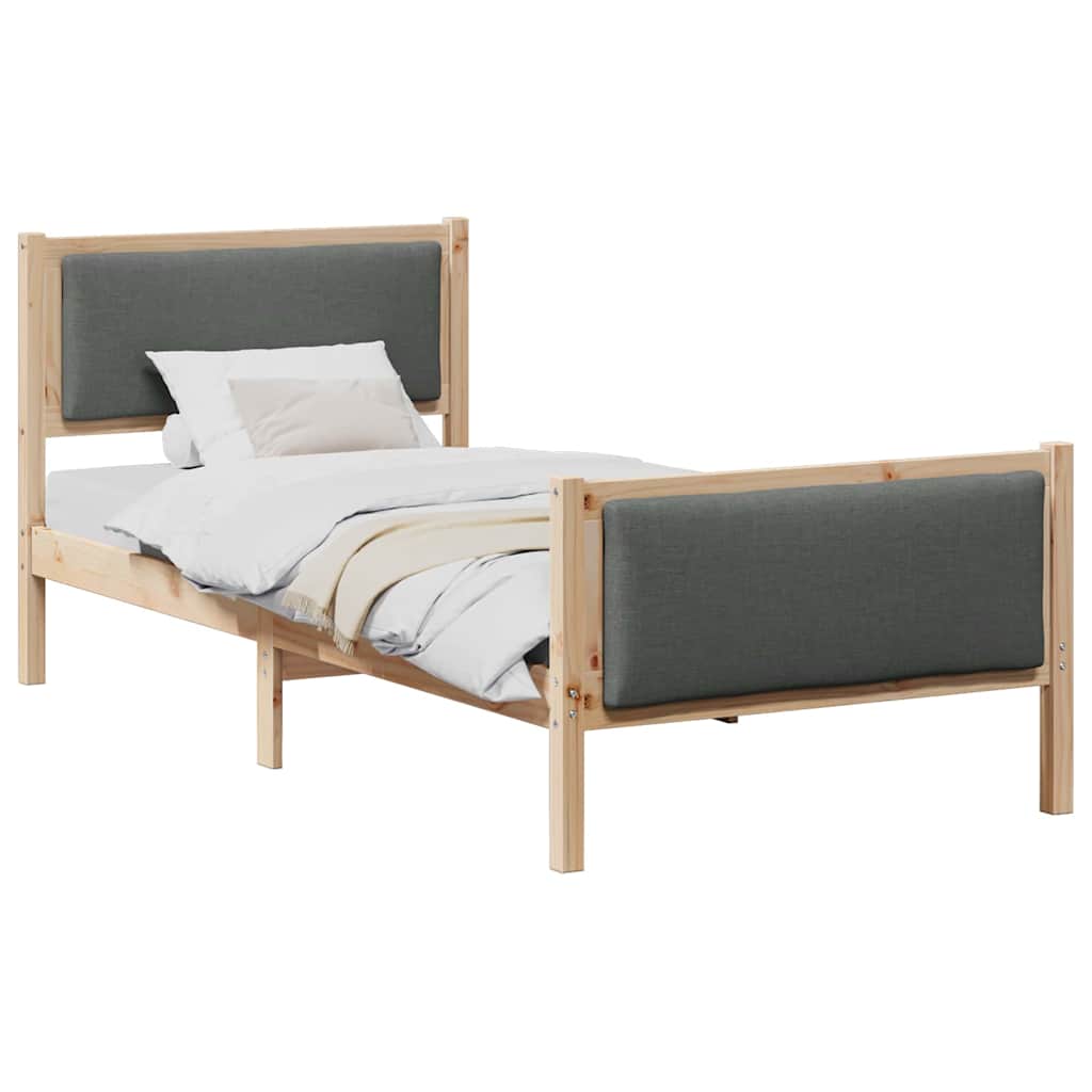 Estrutura de cama de solteiro para adultos com cabeceira cinza escuro 90 x 190 cm tecido