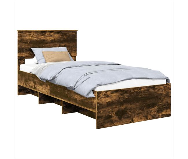 Estrutura de cama de solteiro para adultos com cabeceira carvalho defumado 90 x 200 cm