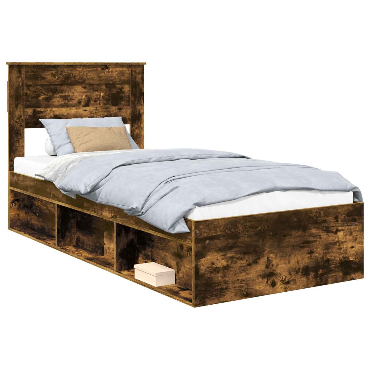 Estrutura de cama de solteiro para adultos com cabeceira - carvalho defumado 100 x 200 cm