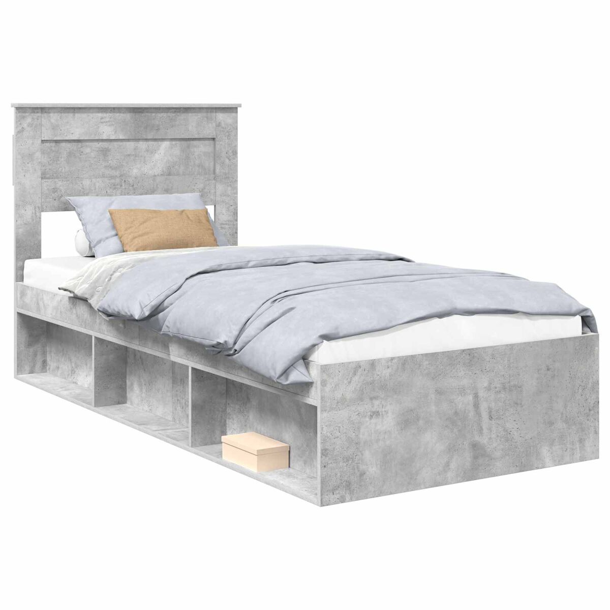 Estrutura de cama de solteiro para adultos com cabeceira - cinza concreto 100 x 200 cm