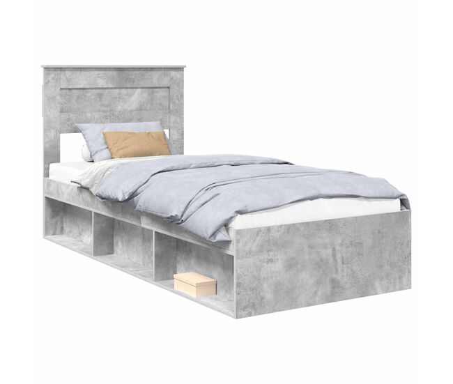 Estrutura de cama de solteiro para adultos com cabeceira - cinza concreto 100 x 200 cm