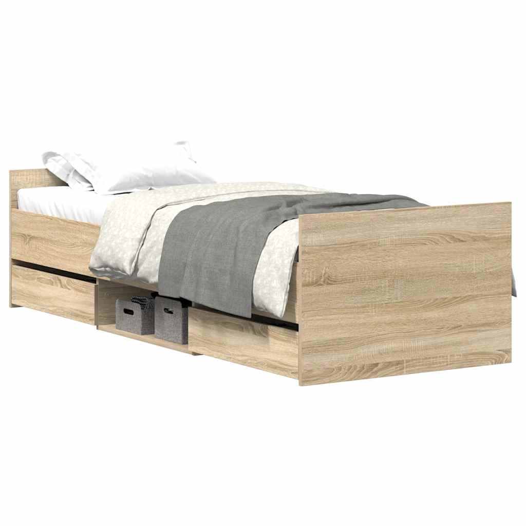 Estrutura de cama de solteiro para adultos c/ painéis de cabeceira e pés carvalho sonoma
