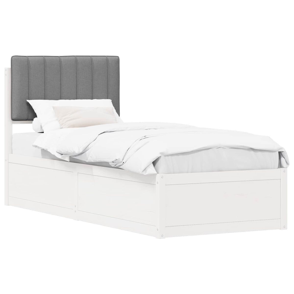 Estrutura de cama de solteiro simple com cabeceira estofada cinzento-claro
