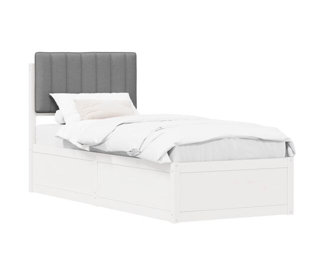 Estrutura de cama de solteiro simple com cabeceira estofada cinzento-claro