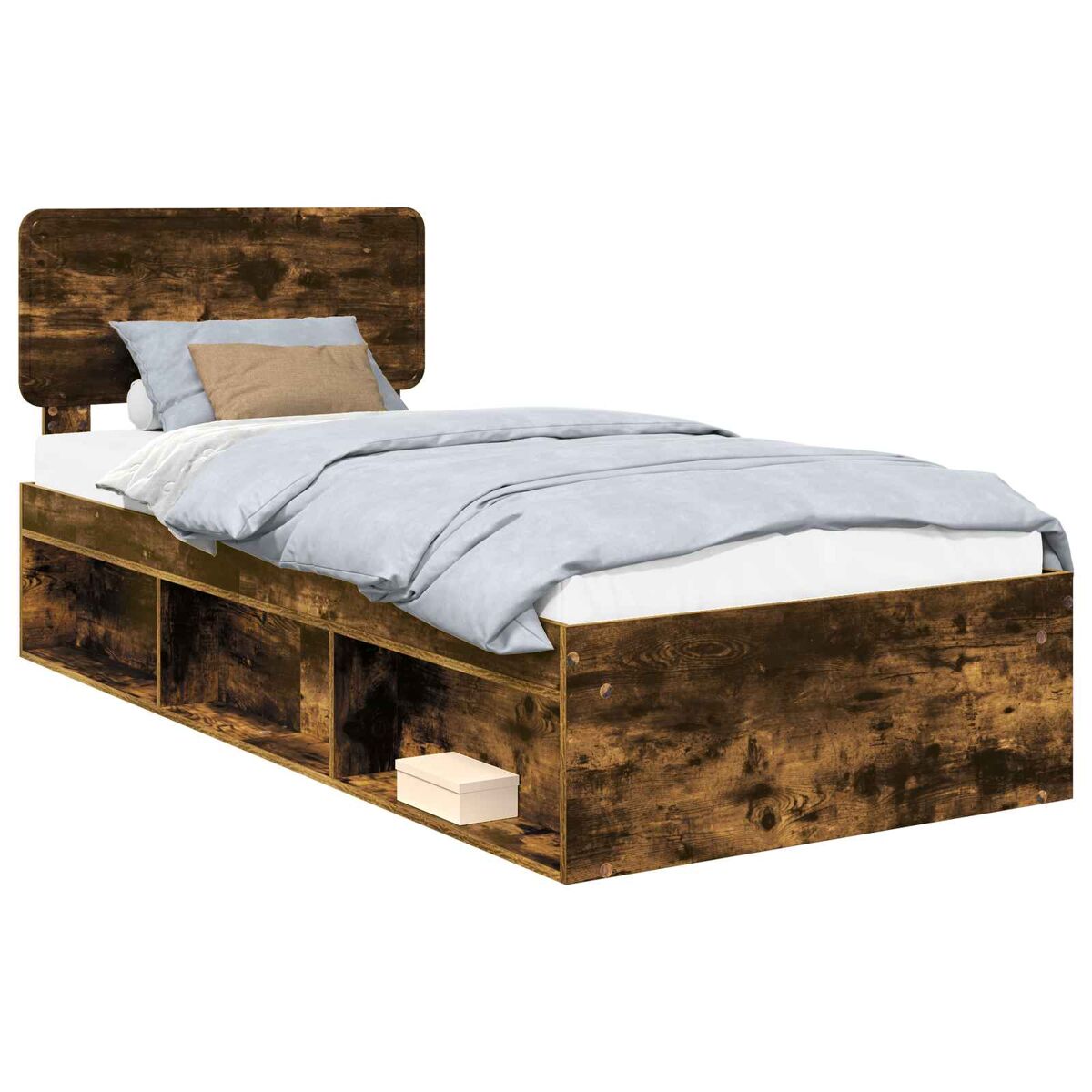 Estrutura de cama de solteiro para adultos com cabeceira carvalho defumado 75 x 190 cm