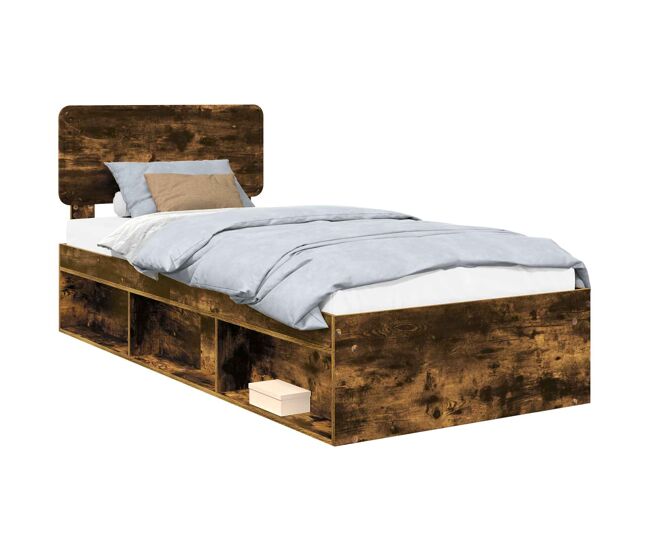 Estrutura de cama de solteiro para adultos com cabeceira carvalho defumado 75 x 190 cm