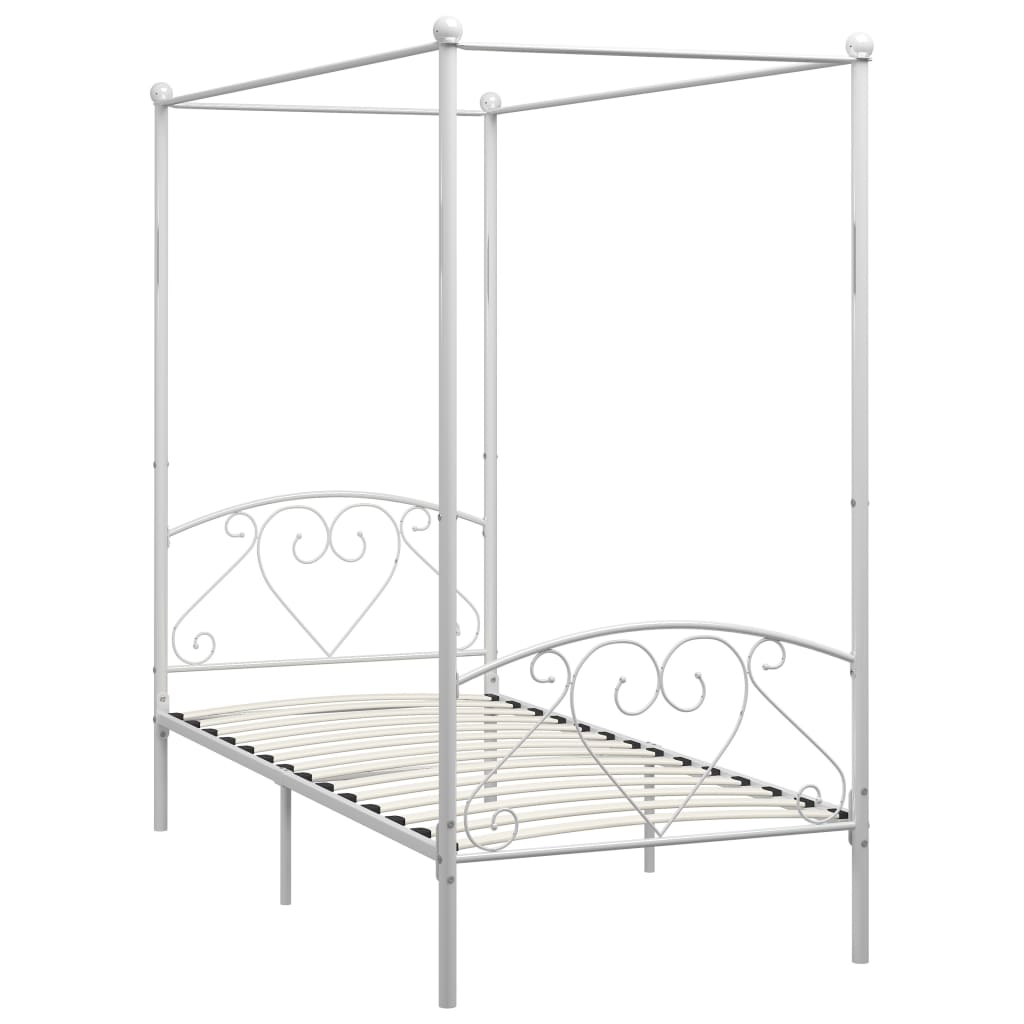 Estrutura de cama de solteiro para adultos com dossel metal branco 90x200 cm