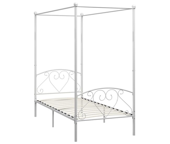 Estrutura de cama de solteiro para adultos com dossel metal branco 90x200 cm