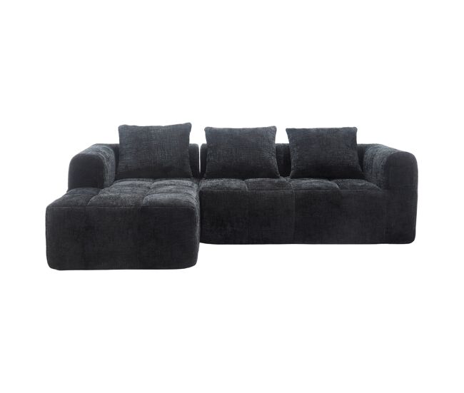 Sofá seccional moderno, sofá em l, sofá de 3 lugares, sem necessidade de montagem, sofá de chenille com chaise longue e apoio de braços, 3 almofadas,