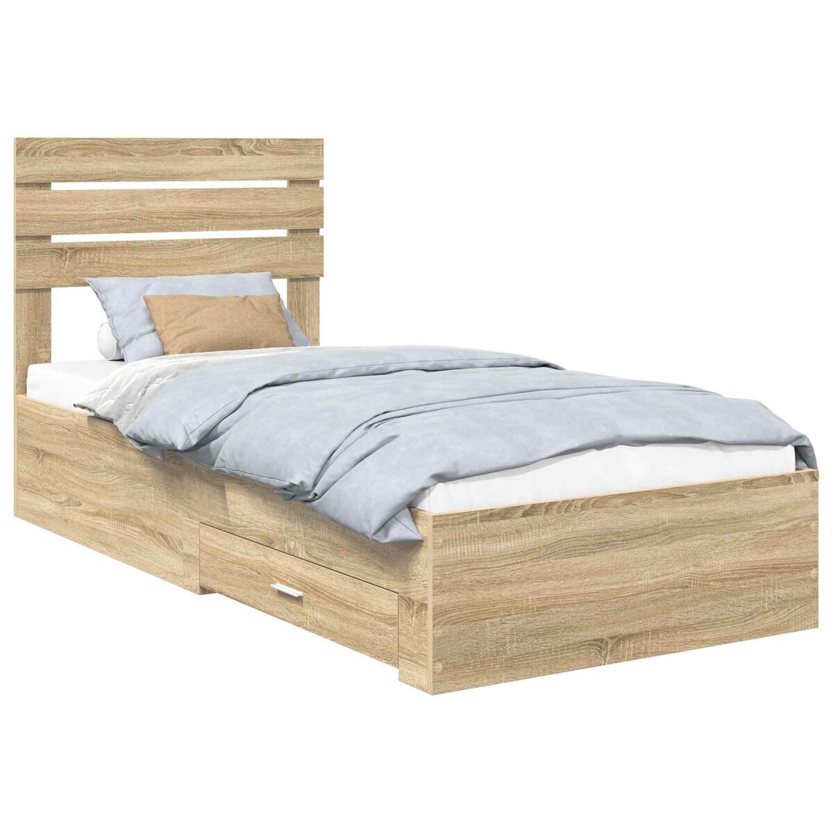 Estrutura de cama de solteiro para adultos com gaveta com cabeceira madeira processada