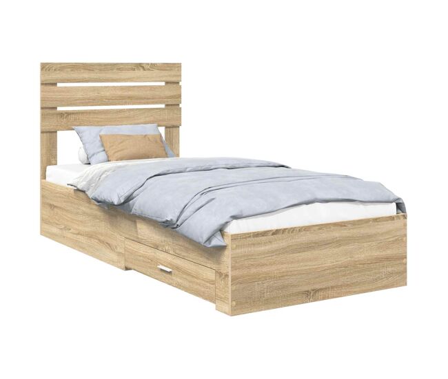 Estrutura de cama de solteiro para adultos com gaveta com cabeceira madeira processada