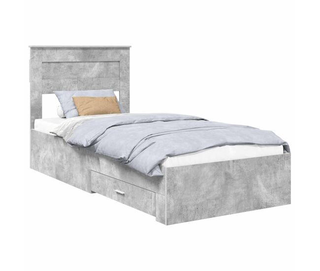 Estrutura de cama de solteiro para adultos cinzento 90 x 200 cm madeira processada