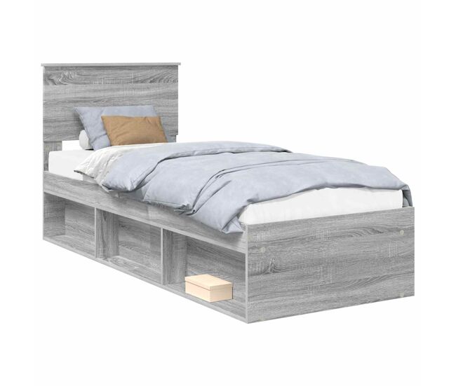 Estrutura de cama de solteiro com cabeceira - cinza sonoma 75 x 190 cm