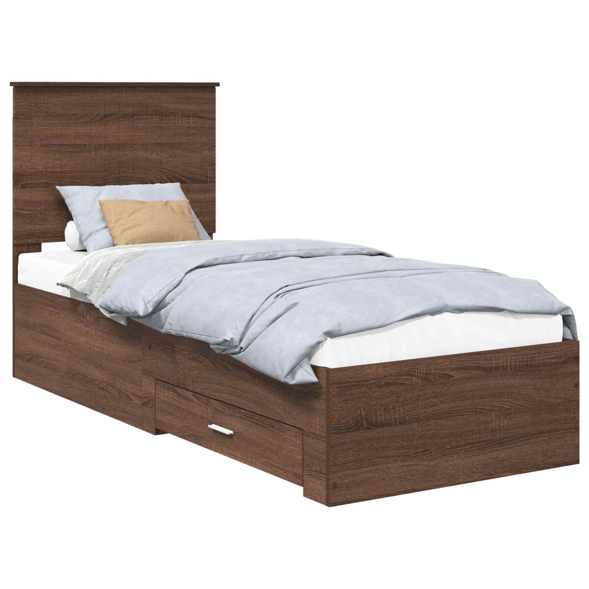 Estrutura de cama de solteiro para adultos carvalho marrom e prata 70 x 190 cm