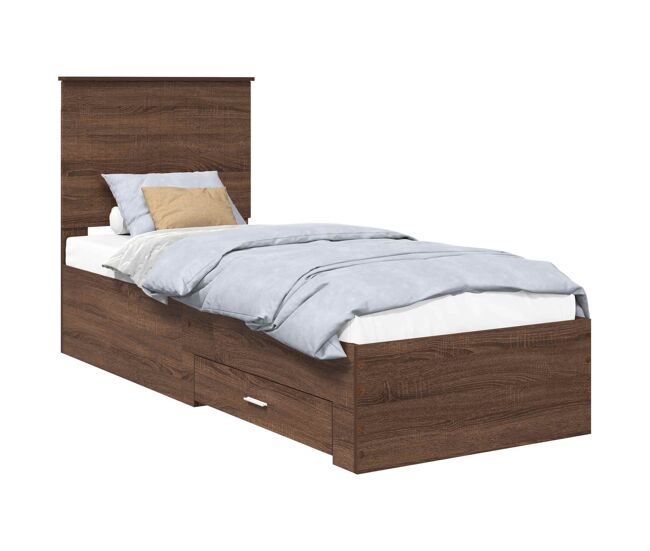 Estrutura de cama de solteiro para adultos carvalho marrom e prata 70 x 190 cm