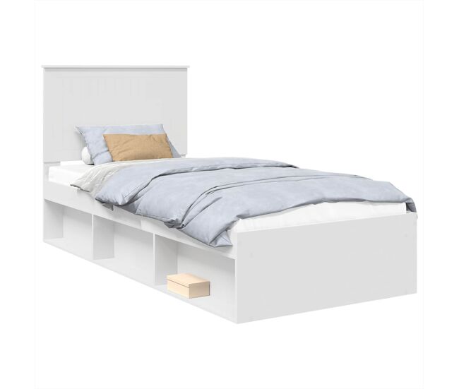Estrutura de cama de solteiro para adultos - branco 90 x 190 cm madeira de pinheiro sólida